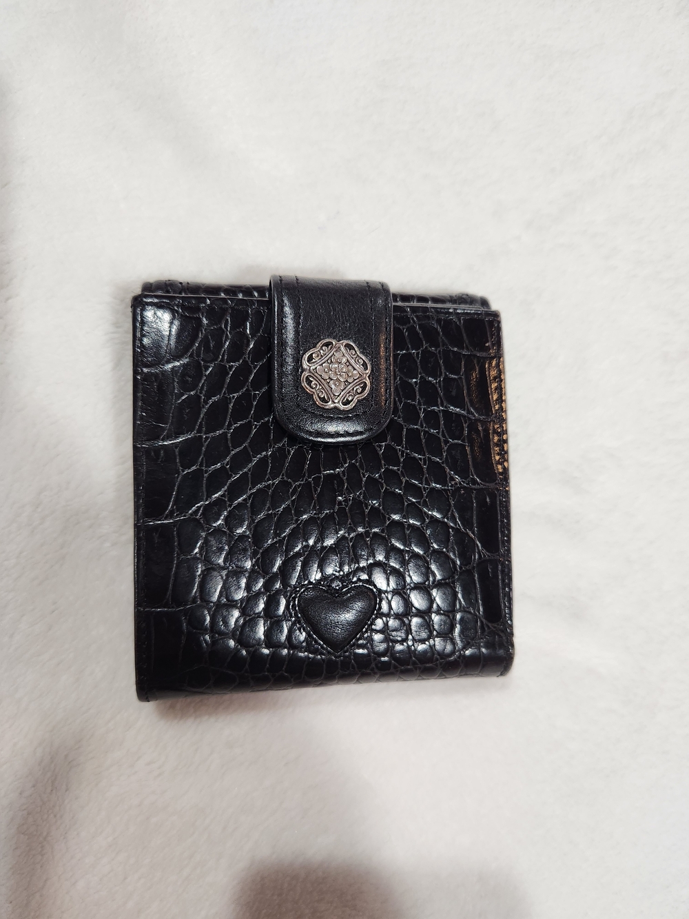 Brighton Vintage Croc-Embossed Black Leather Wallet